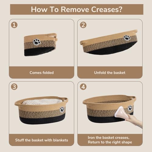 HiChen Dog Storage Bin, Baby Basket for Gifting, Wicker Storage Baskets for Dog, Cute Basket with Handles, Small Woven Baskets for Nursery 12"x 8" x 5" Black-Brown