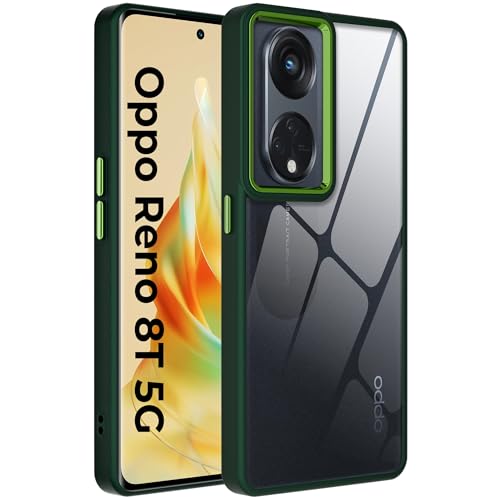 Image of A rtistque Frosted Translucent Back Cover Case for Oppo Reno 8T 5G | Chrome Ring Design | Premium Matte Finish | Shockproof TPU | Slim Protective Design | Oppo Reno 8T Back Cover - Green