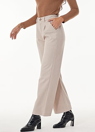 heipeiwa Women's Winter Fall Wool Blend Thick Warm Wide Leg Dress Business Casual Pants Trouser4