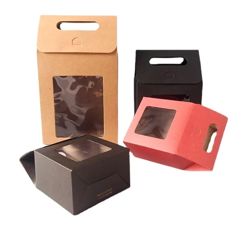 Kraft Geschenkboxen 12/24/48 Stück tragbare Geschenktüten aus Kraftpapier for Hochzeiten, Süßigkeiten-Verpackungsbeutel mit durchsichtigem PVC-Fenster, Dichtungsboxen, Verpackungsbeutel for Unternehme