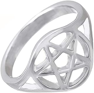 My Shape Wiccan Pentacle Pentagram Ring Witchcraft Pagan Wide Band Unisex Ring for Woemn Men Size 7.5
