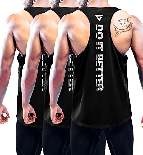 3er Pack Herren Workout Tank Top, Sport Ärmelloses Shirts Gym Tanktops Schnelltrocknend Muskelshirt Fitnessstudio Workout Tank Top Fitness Bodybuilding Shirts Sommer Ärmellos T-Shirts Black-3P07-2XL