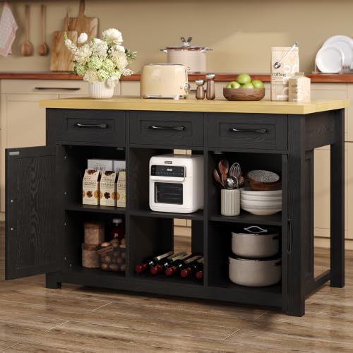 knoworld 47" Kitchen Island with Storage for Kitchen Dining Room, Black