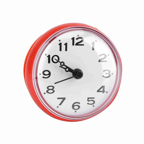 GYZOUKA Bathroom Shower Clock Suction Wall Window Mirror Round Bath Shower Clock Wall Clock (Red)