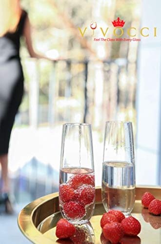 Vivocci Unbreakable Heavy Duty Reusable Plastic Stemless Champagne Flutes 8.5Oz Ideal For Cocktails & Sparkling Wine Perfect For Wedding Parties | Tritan Glassware | Dishwasher Safe Glasses | Set Of 6 #TOP3