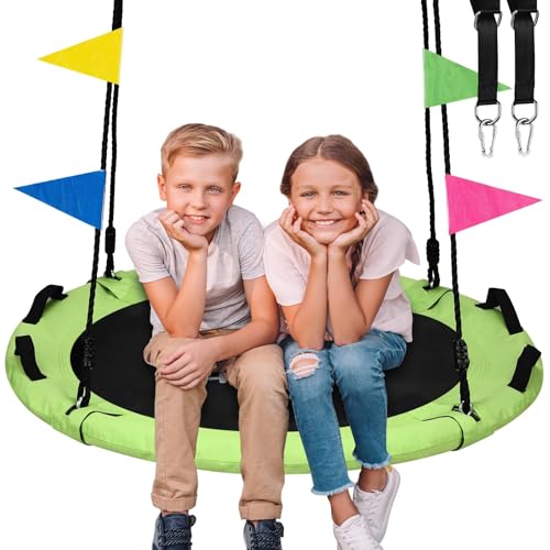 Image of HeyZoo Tree Swing, Saucer Swing 40 Inch for Kids, 900lbs Weight Capacity, with Adjustable Hanging Straps, for Backyard and Outdoor Playground, Yellow-Green