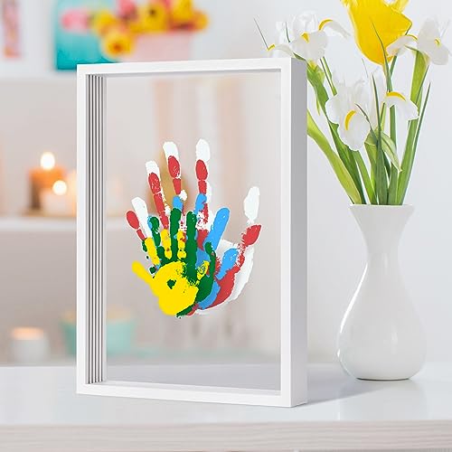 Family Handprint Kit - DIY Handmade Keepsake Wooden Frame - Family Gifts, Adoption Gifts, Gift for New and Expecting Parents- Includes 5 Paint Colors (White)