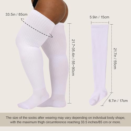 Image of DRESHOW Plus Size Thigh High Socks Striped Over Knee Long Boot Stockings Knee High Tube Socks Leg Warmers for Women