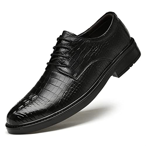 Dress Oxford for Men Lace Up Round Burnished Toe Derby Shoes Leather Low Top Block Heel Rubber Sole Non Slip Business