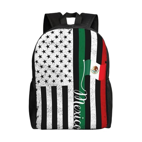 Mexican American Flag Cinco Mexico Flag USA Flag Backpack Simple Leisure Travel Backpack Outgoing Daypack 16 inch