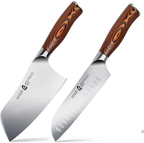 TUO Cleaver & Santoku 7 inch, Chinese Chef's Knives & Cleavers,Asian Granton Chef Knife, Pakkawood Handle with Gift Box, Fiery Phoenix Series