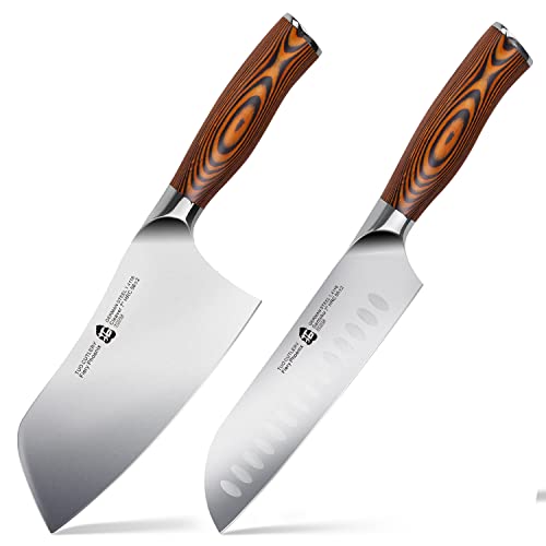 Tuo Cleaver & Santoku 7 Inch, Chinese Chef's Knives & Cleavers,Asian Granton Chef Knife, Pakkawood Handle With Gift Box, Fiery Phoenix Series #TOP10