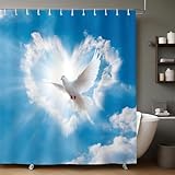 Blauer Himmel Duschvorhang 200x200 cm Liebe Wolken & Fliegende Tauben wasserdicht Polyester Badewanne Badezimmer Vorhang Anti Schimmel dekorativ