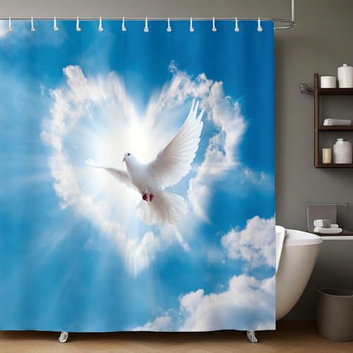 Blauer Himmel Duschvorhang 200x200 cm Liebe Wolken & Fliegende Tauben wasserdicht Polyester Badewanne Badezimmer Vorhang Anti Schimmel dekorativ