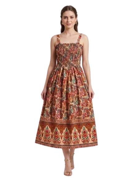Artisanal Cotton Paisley Midi Sundress Free Size-image-10