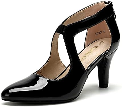 WuORWu Women's Closed Toe Pointed Toe High Heel Pumps Dress Shoes for Women (Black Patent 6)