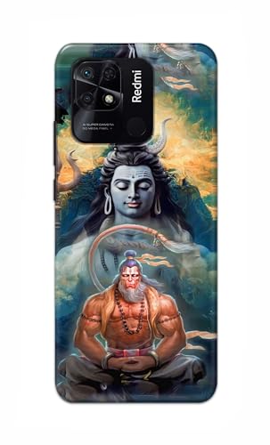 Image of PRINTFIDAA Printed Hard Back Cover Case for Redmi 10 | Redmi 10 Power Back Cover (Lord Shiva and Hanuma) -112