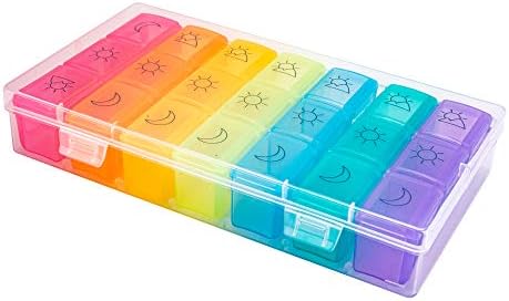 Weekly Pill Organizer 3 Times A Day – 7 Day Pill Box – Non-BPA Food Grade Plastic – Lightweight and Travel Friendly – Ideal Pill Case for Supplements, Vitamin, Medication