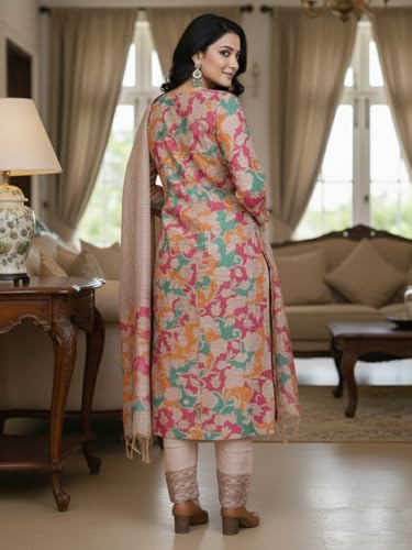 Image of GoSriKi Women's Rayon Viscose Straight Printed Kurta with Pant and Dupatta | Floral Pattern Three Piece Outfit | Soft Comfortable Fabric | Elegant Office and Occasion Clothing