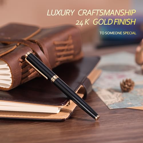 Beiluner 2023BK02 Black Fountain Pen,Stunning Luxury Pen,24K Gilded Nib(Fine),Gorgeous 24K Gold Finish,German Schneider Ink Converter,Trustworthy Pen Gift thumb #3
