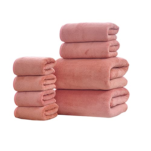 Nd Ultra Soft Towel Set - Quick Drying - 2 Bath Towels 2 Hand Towels 4 Washcloths - Microfiber Coral Velvet Highly Absorbent Towel For Bath Fitness, Bathroom, Sports, Yoga, Trave (Orange) #TOP15