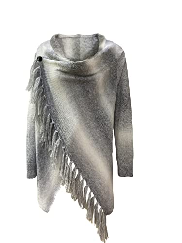 Image of Women's Open Front Knited Tassels Slash Loose Cardigan Crew Neck Speckled Fringe Sweater Outwear