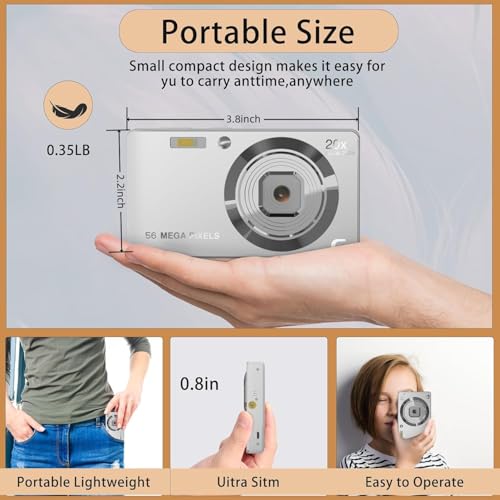 Image of Digital Camera, 4K Ultra HD 56Mp Autofocus Camera, Digital Point and Shoot Camera with 20X Zoom Anti Shake, Video Camera with 32GB SD Card for Adults, Teens, Beginners (CAM12)