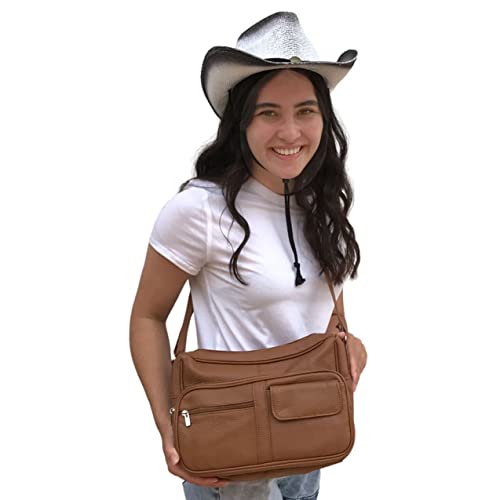 Silverfever Medium Leather Handbag | Ladies Shoulder Bag | Organizer W Built In Wallet (Light Brown) #TOP1