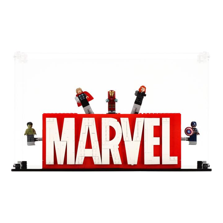 Display Case compatible with LEGO 76313 MARVEL Logo & Minifigures - Freestanding, (Clear Back Panel)