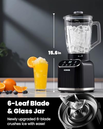 GDOR Professional Blender for Smoothies, 5 Functions, 1200 Peak Watts Smoothie Blender, 52 Oz Glass Jar & 24 Oz To-Go Cup Combo, Blenders for Smoothies, Ice and Frozen Fruit, Self-Cleaning - Image 5