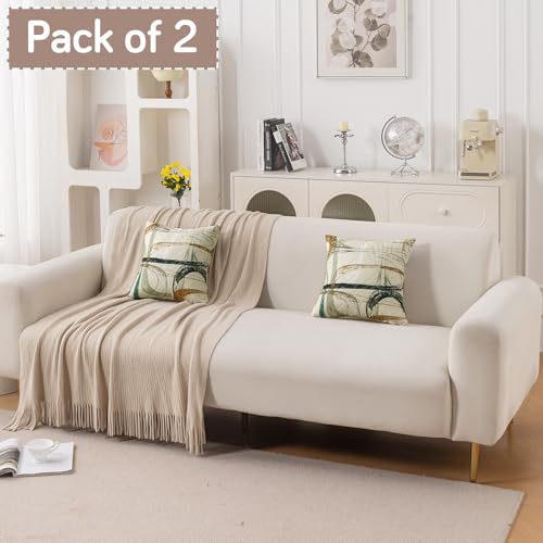 Image of HOKIPO 'Elira Series' Printed Quilted Cushion Cover for Sofa 16x16 Inches, Set of 2, Parchement Beige Abstract Art (AR-6231-C6*2)