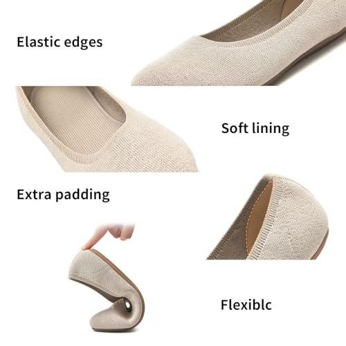 Image of Puxowe Women's Ballet Flats Breathable Knit Slip On Comfortable Round Toe Walking Shoes with Arch Support Insole for Work