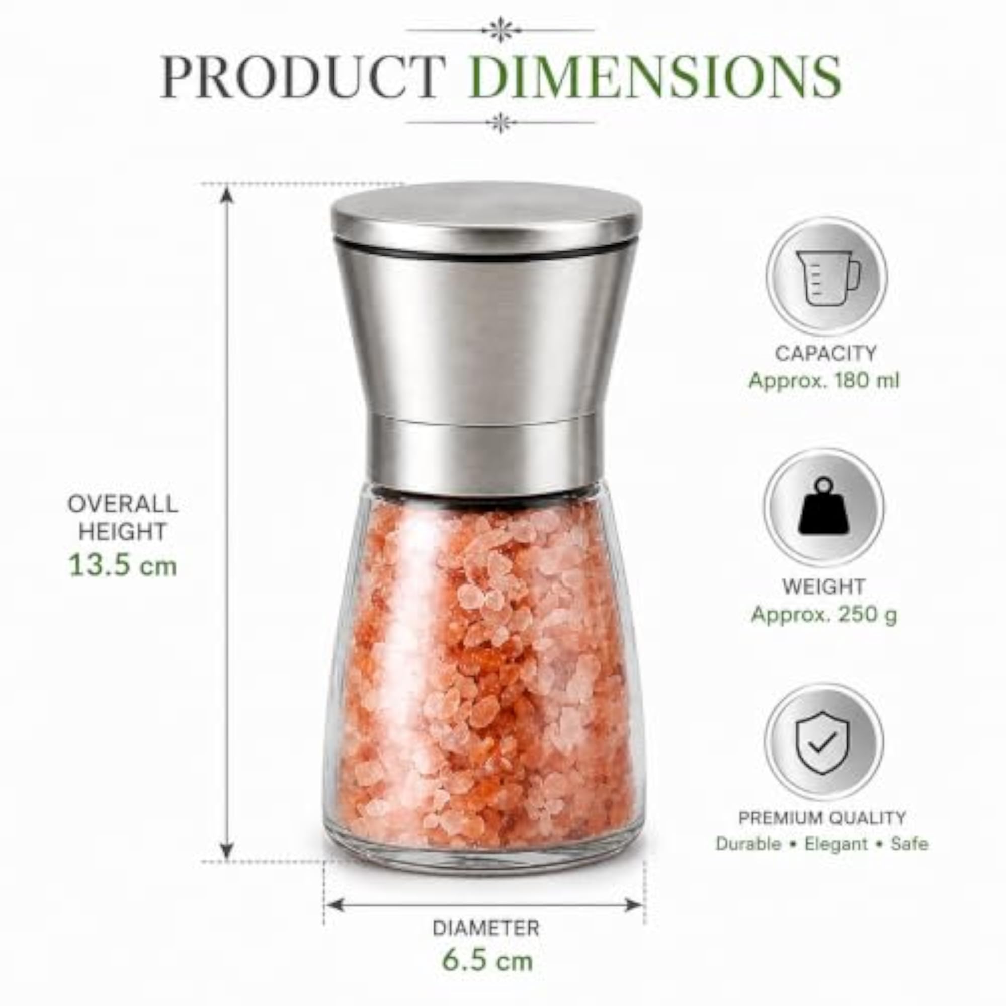 Stainless Steel Adjustable Ceramic Grinder with Glass Bottle