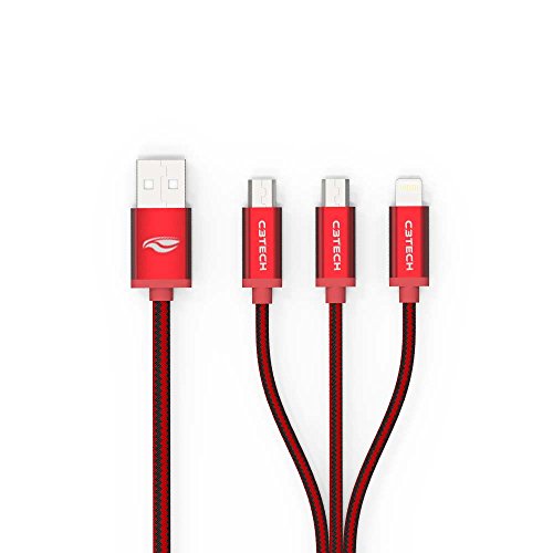 C3TECH, 441010500704 - Cabo Usb 4.2A, 2 x Micro-USB 1 x Lightning, 1,2 m, Vermelho