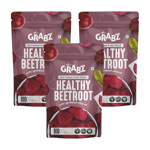 Image of GRABZ Air-Cooked Beetroot Chips | Solar-Dehydrated, Vegan, High Fibre | Oil-Free Crunchy Snack - 20g Each (Pack of 3)
