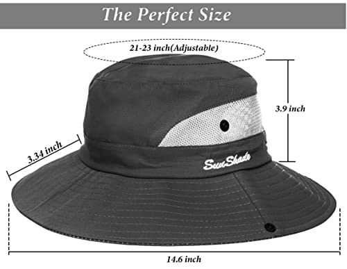 Women's Outdoor Uv-Protection-Foldable Sun-Hats Mesh Wide-Brim Beach Fishing Hat With Ponytail-Hole (Dark Grey) #TOP1