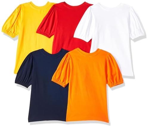 Image of T2F Girls Cotton Printed Regular Fit Puff Sleeve T-Shirt (Pack of 5)