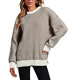 MISSFASHION Beyond Chenille Sweater for Women Fall Casual Long Sleeve Crew Neck Pullover Rib Knit Blouse Tops (Brown-S)