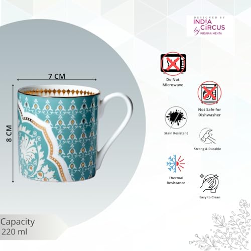 Image of India Circus Fine Bone China Coffee Mug Set of 6-220 Ml Each | Accented with 22 Carat Gold (6 Pcs)(LE12), Tea Cup Set of 6, Mugs for Coffee, Cups Set, Ideal for Gifting, Perfect for Home & Office