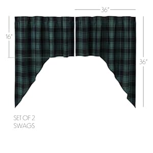 VHC Brands Pine Grove Plaid Swag Green 36x36x16 Set of 2
