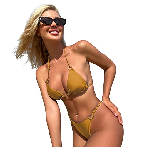 Image of MIKETAI Sexy Bikinis for Women 2 Piece Bikini Spaghetti Strap Swimsuits Solid Color Bathing Swimwear Triangle Bathing Suit