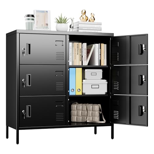 SUPEER - S‌UPEER 6 Doors Metal Storage Locker with Card Slot,Metal Locker for Employees with Keys and Ventilation Holes,Suitable for Office, Home, Bank, School,Gym,Requires Installation,Black - -6%