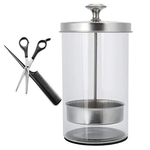 Tarro Esterilizador de Vidrio con Cesta Extraíble para suministros de peluquería y herramientas de uñas, Tarro Desinfectante de Peluquería con Tapa de Acero Inoxidable para Salón, Barbería