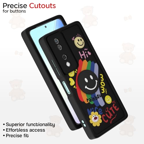 Image of Pikkme Back Cover for Honor X7B 5G | Soft Silicone| Cute Rainbow Smile & 3D Cartoon Flower Design | Shockproof Raised Camera Protection Bumper Case (Black)
