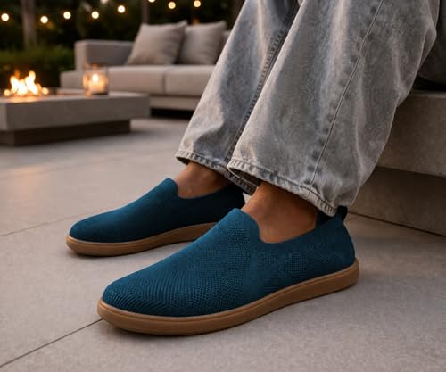Image of Kraasa Men's Casual Slip-On Loafers | Soft Knitted Upper Breathable Flex Upper | Lightweight Comfort Shoes | TPR Sole