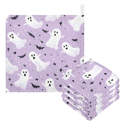 vvfelixl Ghosts and Bat Baby Burp Cloths Baby Muslin Washcloths for Boys Girls Cotton Babys Face Towel for Newborn Infants Soft and Absorbent 11.8 X 11.8 in, 5 Pack3