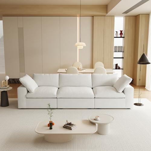 Image of JACH Modular Sectional Sofas for Living Room, Deep 3-Seats Convertible Couch, Cushion Covers Removable, Modern Cloud Sectional Couches for Apartment (White), 120WE-3