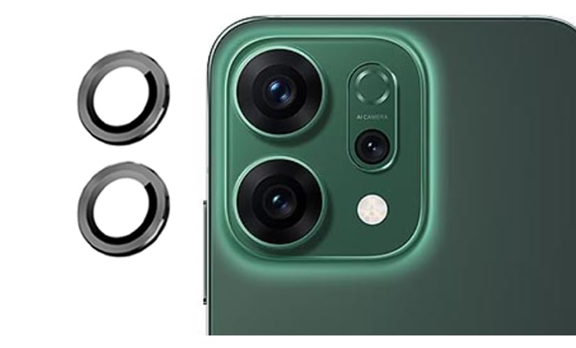 Image of imluckies Camera Ring Lens Protector (Aluminum with Tempered Glass) Compatible for Oppo Reno 14 Pro - Black (Pack of 2 rings)