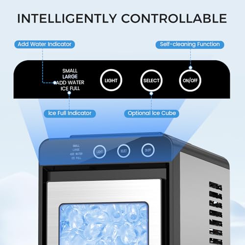 Image of COWSAR Ice Maker Countertop, Portable Ice Machine with Self-Cleaning, 8 Cubes in 6 Mins, 26 lbs /24Hrs, Quiet Commercial Compact Ice Machine for Home, Camping, Bar, Stainless Steel Sliver