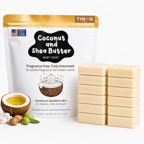 Image of Fragrance Free Baby Bar Soap for Sensitive Skin | Unscented Natural soap bar for toddlers kids adults with gentle skin | Organic ING | Made in USA | 12 Bars (3.5 oz Each)